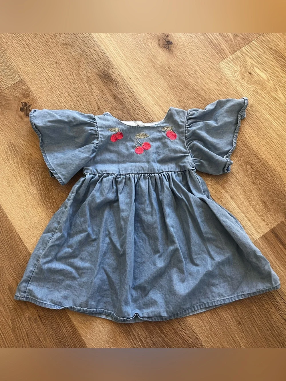Baby GAP Flutter Sleeve Dress-  Blue Chambray Cherries